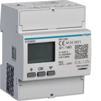 Hager ECR382D 3-vaiheinen suoraliitäntäinen energiamittari 80A 4 moduulia Modbus MID