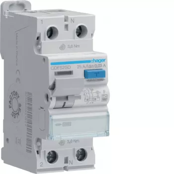 HAGER CDF525D vikavirtasuojakytkin 2P 10kA 25A 30mA tyyppi F