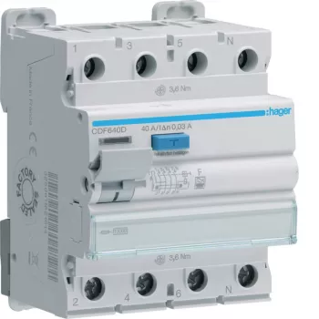 Hager CDF640D vikavirtasuojakytkin 4-napainen 10kA 40A 30mA tyyppi F