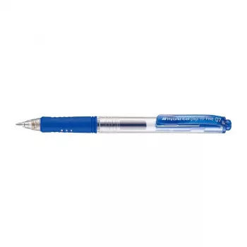 Pentel Hybrid Gel Grip painokynä geelimuste - sininen muste - 0,7 mm medium kärki - metalliklipsi - läpinäkyvä sininen runko