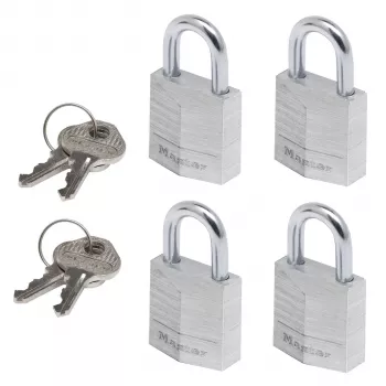 Master Lock 9120EURQNOPCC laminoitu teräsriippulukko 4 kpl:n pakkaus samalla avaimella 20 mm rungon leveys