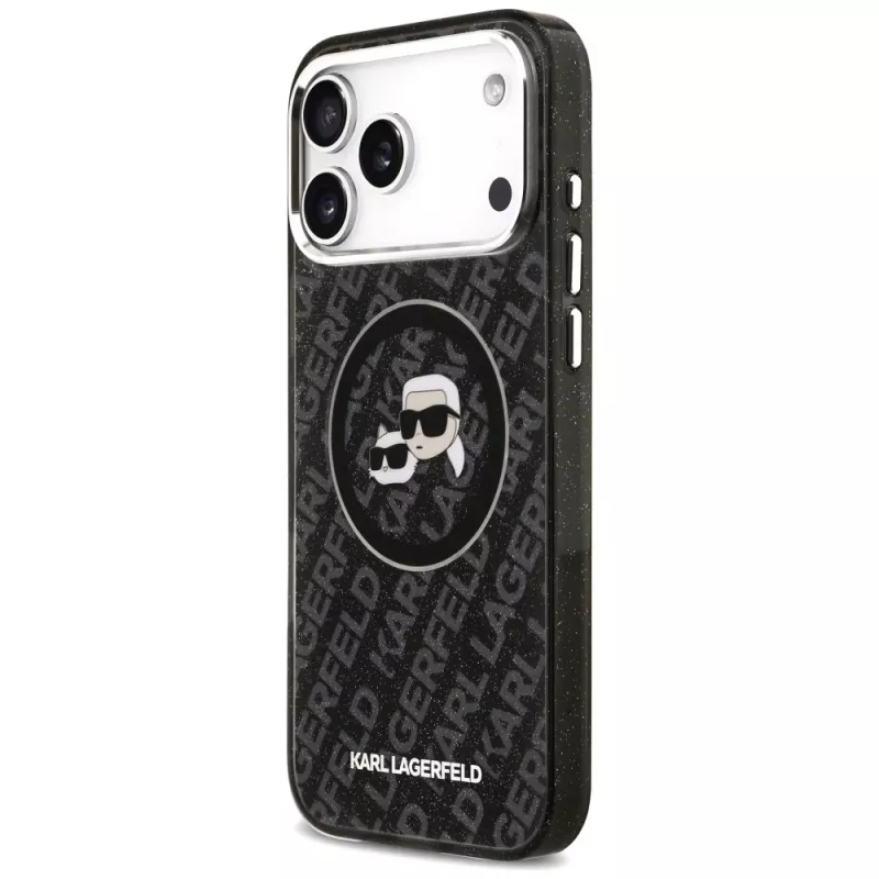 KARL LAGERFELD IML Glitter Karl & Choupette Heads Logo MagSafe -kuori iPhone 17 Pro Max, musta