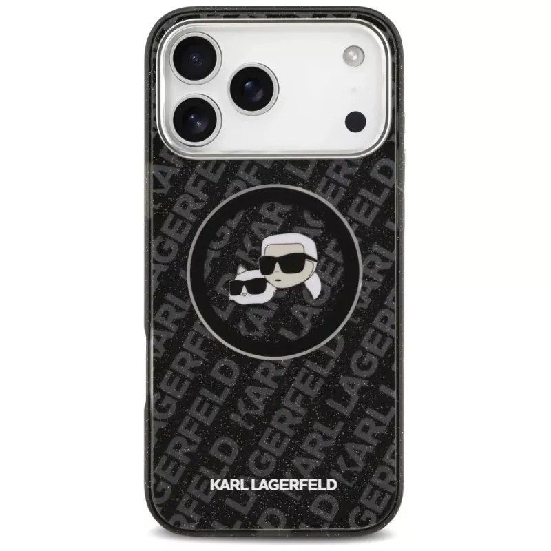 KARL LAGERFELD IML Glitter Karl & Choupette Heads Logo MagSafe -kuori iPhone 17 Pro Max, musta