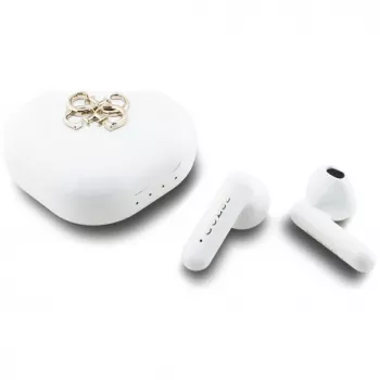 Guess 4G Metal Logo True Wireless Stereo Bluetooth-nappikuulokkeet latauskotelolla (valkoinen)