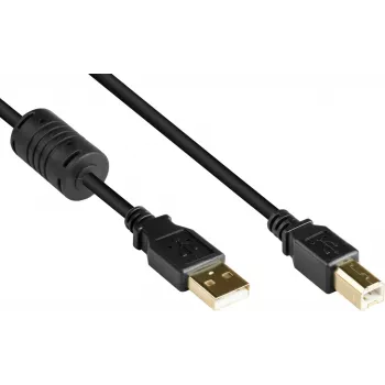 GoodConnections USB 2.0 -kaapeli USB Type-A - USB Type-B ferriittisydämellä, kullattu, musta, 5m (GC-M0083)