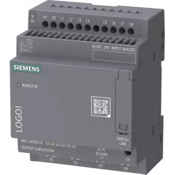 Siemens LOGO! 24 RCEo 6ED1052-2HB08-0BA3 logiikkamoduuli, 24V AC/DC, 8 DI/4 AI/4 DQ rele, ei näyttöä, Ethernet