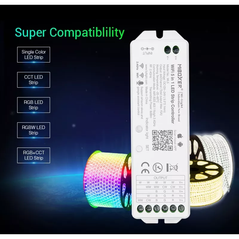 MIBOXER WL5 5in1 RGB+CCT LED-ohjain DC12-24V WiFi 2.4G Alexa