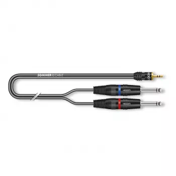 Sommer Cable SC-Onyx 2025 MKII stereo-haarakaapeli, 2 x 1 x 0,25 mm², 3,5 mm:n stereo-miniplugiliitin 2x 6,3 mm:n mono-plugiliittimeen, HICON, musta, 5 m (ON1W-0500-SW)