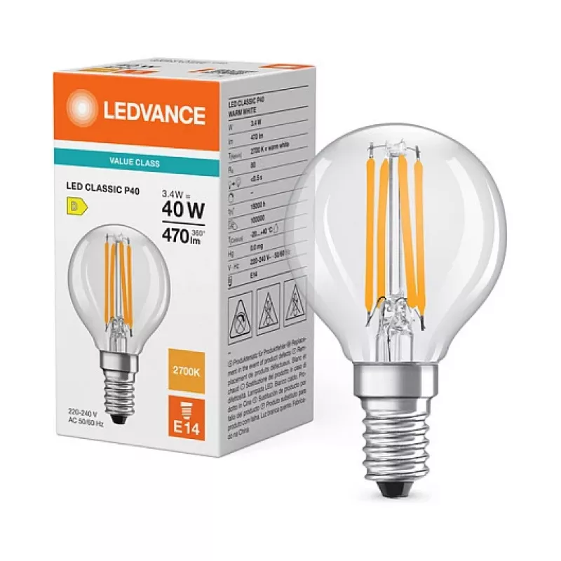 Osram LED Classic P 40 Filament 3.4W 827 kirkas E14 LED lamppu, Mini Globe