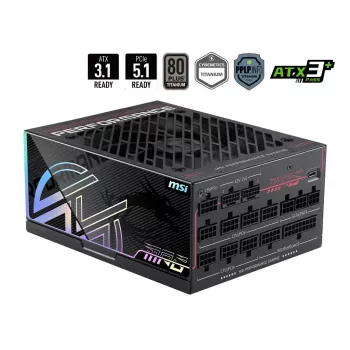 MSI MPG Ai1300TS PCIE5 1300W ATX 3.0 80 PLUS Gold täysin modulaarinen virtalähde, musta