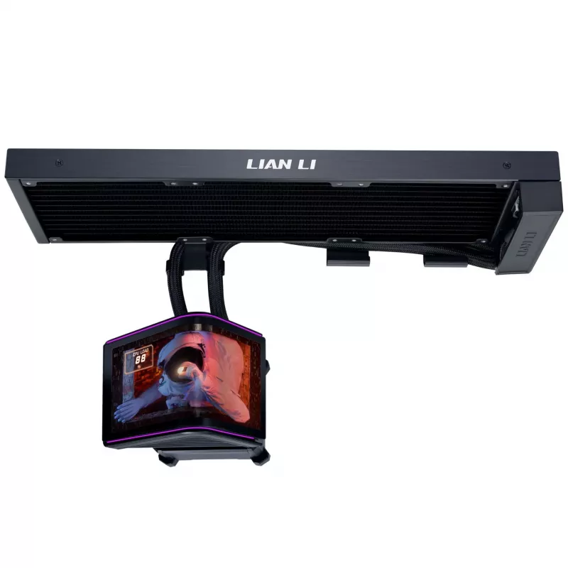 Lian Li HydroShift II OLED Curved 360 Fanless AiO neste-CPU-jäähdytin, 360 mm, OLED-näyttö - musta