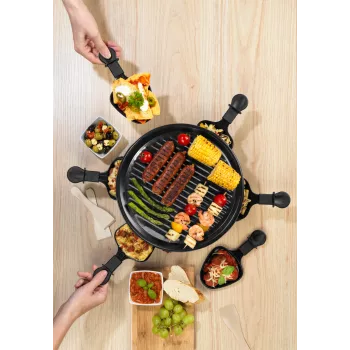 Giles & Posner EK4511GV2VDE pöytäraclette-grilli 1200 W 8 henkilölle musta/hopea