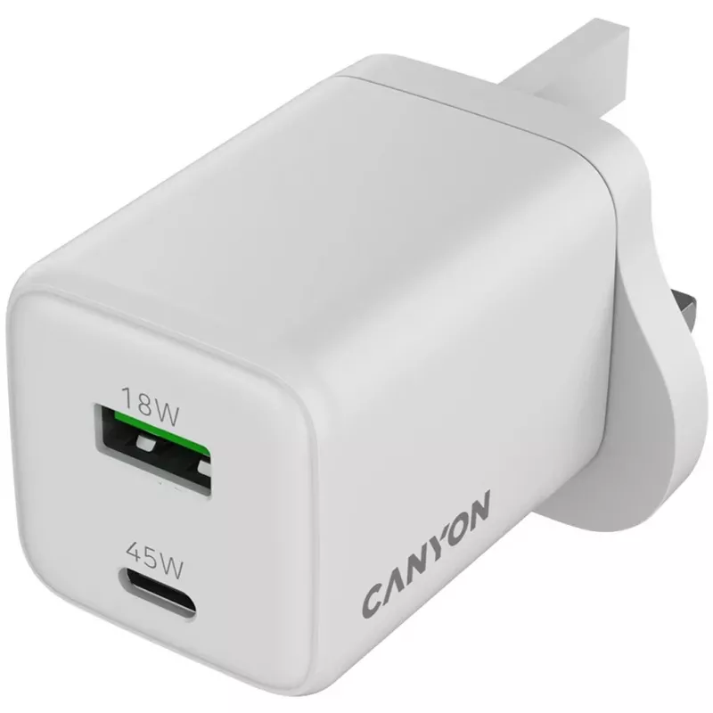 CANYON CU45AC GaN 45W 1xPD 1xQC UK valkoinen seinälaturi
