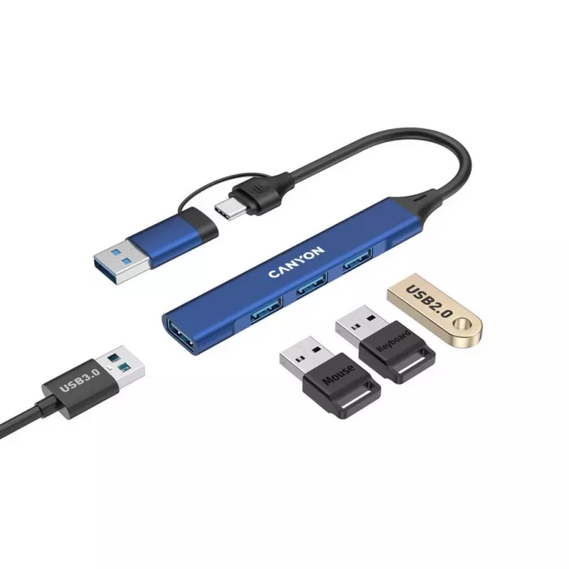 CANYON DS-02 4-in-1 USB-A/C -keskitin sininen
