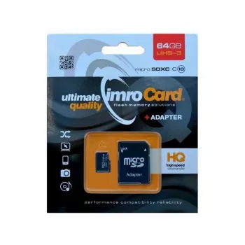 Imro microSDXC 64GB muistikortti + SD-sovitin UHS-I U3 V30