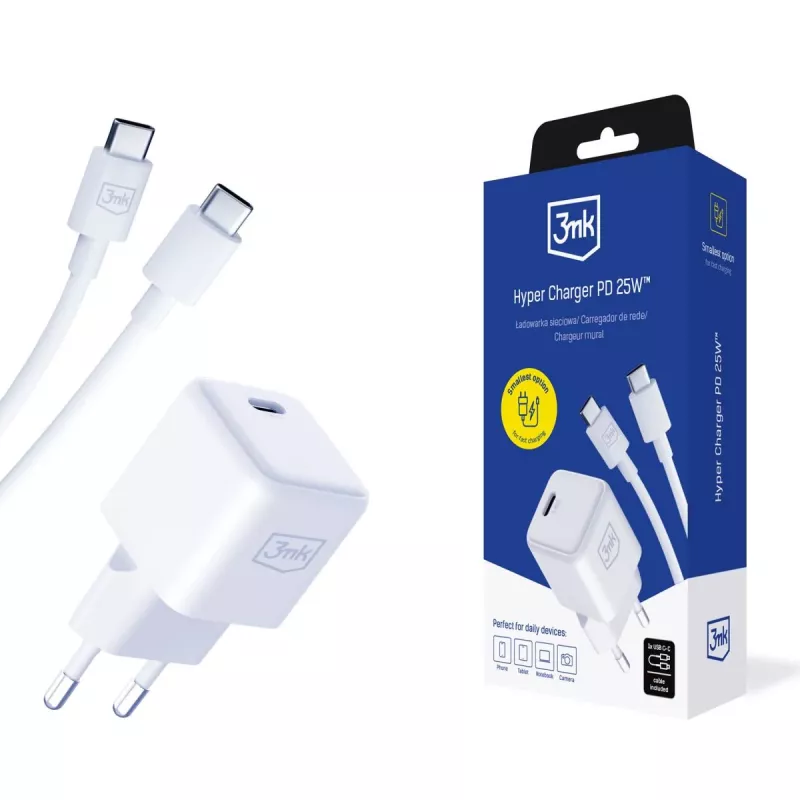 3MK Hyper Charger PD 25W + 1x USB-C–USB-C-kaapeli