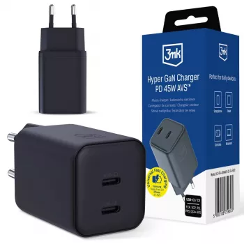 3MK Hyper Charger PD 45W GaN AVS QC4+ PPS AFC FCP DCP 2C musta