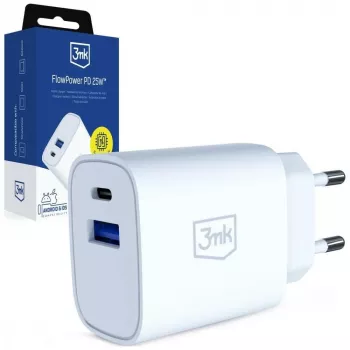3MK Charger 25W USB-A USB-C PD QC4+ FlowPower valkoinen