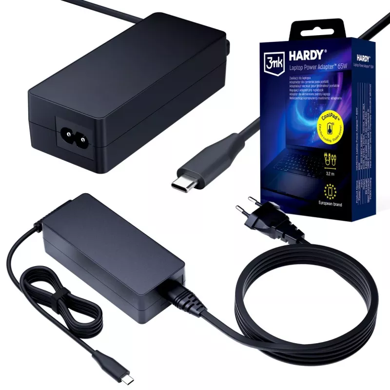 3MK HARDY kannettavan tietokoneen virtalähde 65W USB-C 3,2m musta