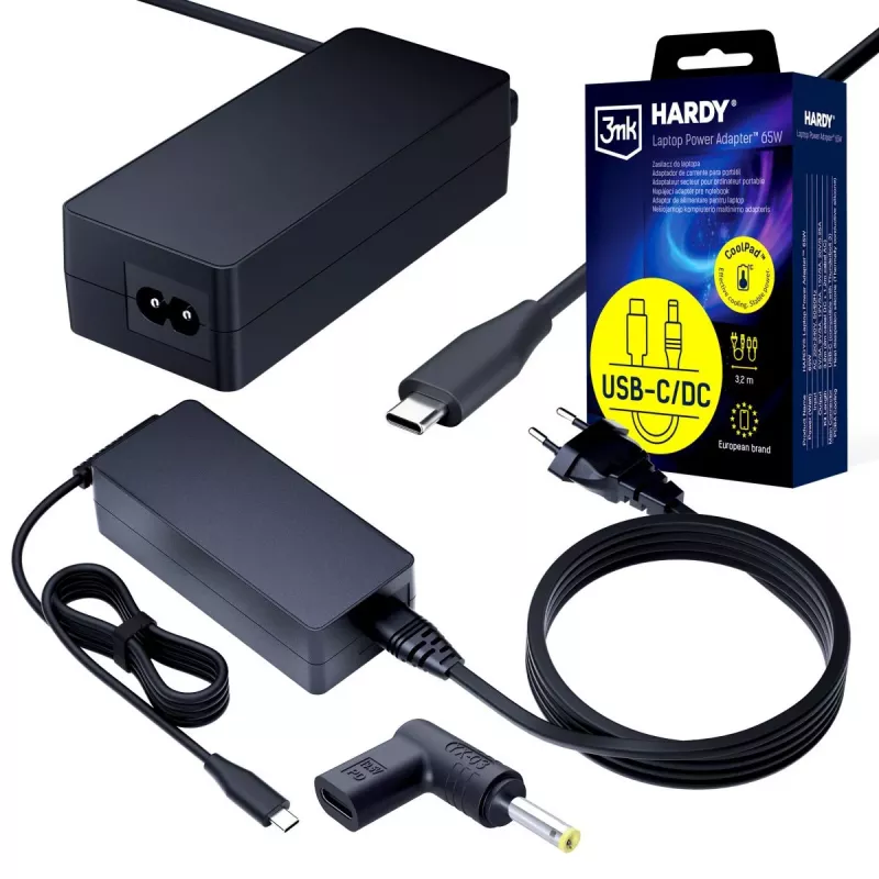 3MK PROTECTION 65W yleisvirtalähde kannettavalle 20V USB-C/DC 4.0x1.7mm - 3mk Hardy