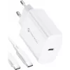FORCELL F-ENERGY TFK-TC-25WPD USB-C-seinälaturi 25W PD QC 3.0 USB-C-USB-C-kaapelilla 3A valkoinen