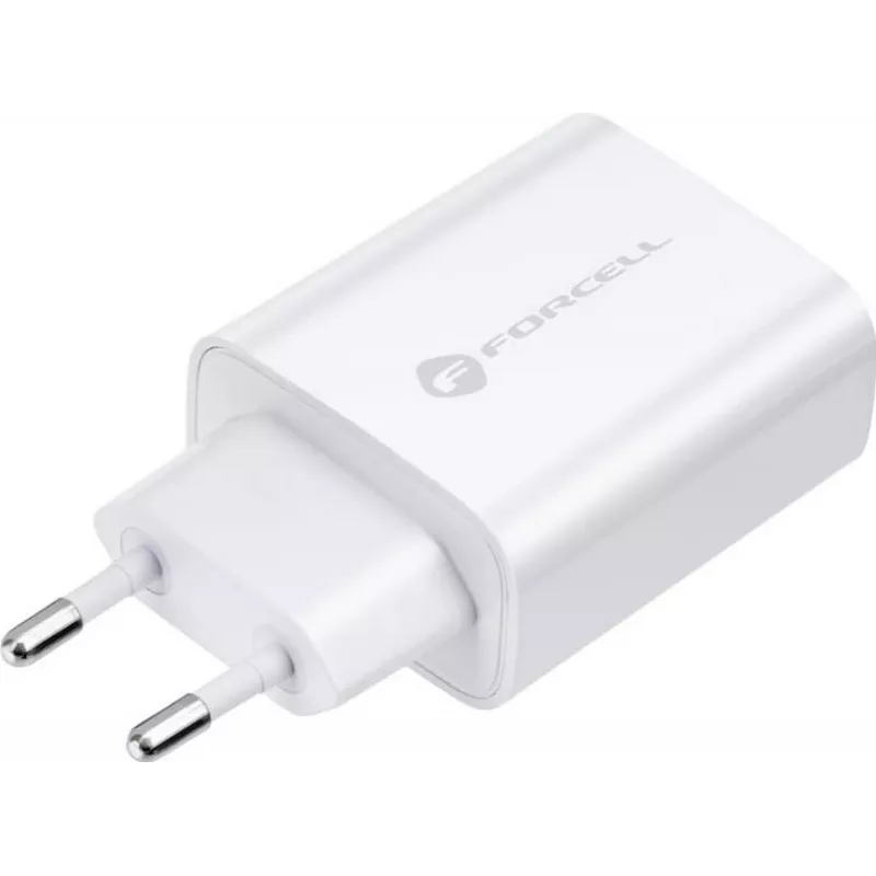 FORCELL F-ENERGY TFK-TC-25WPD USB-C-seinälaturi 25W PD QC 3.0 USB-C-USB-C-kaapelilla 3A valkoinen
