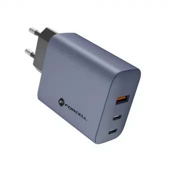 FORCELL F-ENERGY GaN VT-42B seinälaturi 2x USB-C + USB-A PD QC4.0 4A 65W harmaa