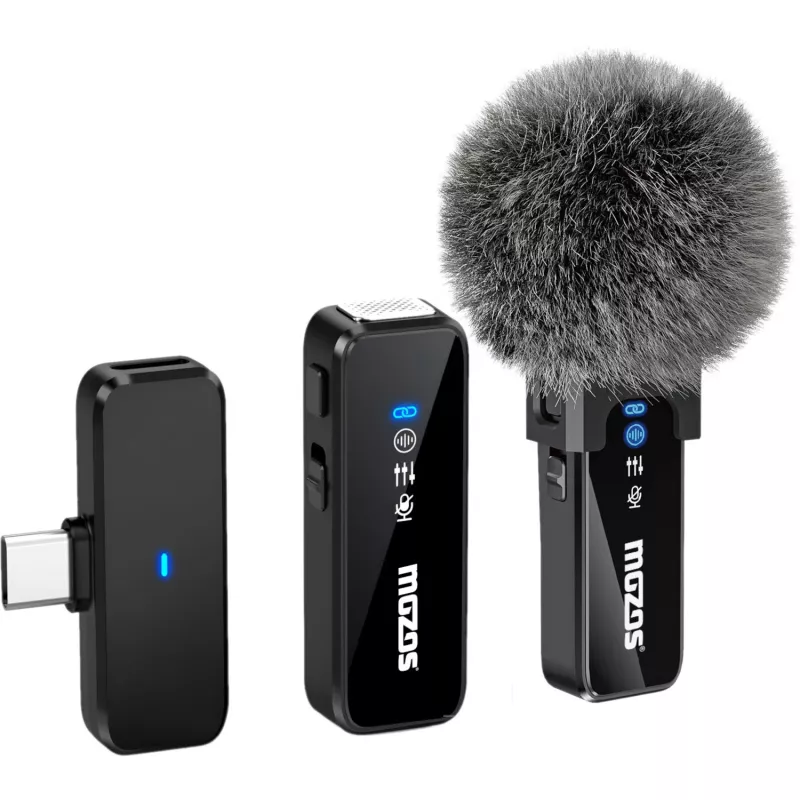 MOZOS MX2-DUAL langaton lavalier-mikrofonisetti älypuhelimille, 2 mikrofonia, 2,4 GHz, USB-C