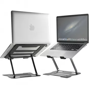 MOZOS N2-BK ergonominen kannettavan tietokoneen teline - musta, korkeussäädettävä, taitettava, alumiini