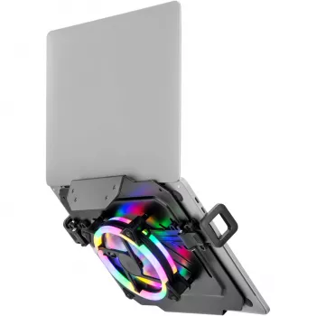 MOZOS LP-RGB kannettavan tietokoneen alusta näyttötelineille, VESA 75x75/100x100, musta, RGB-valaistus