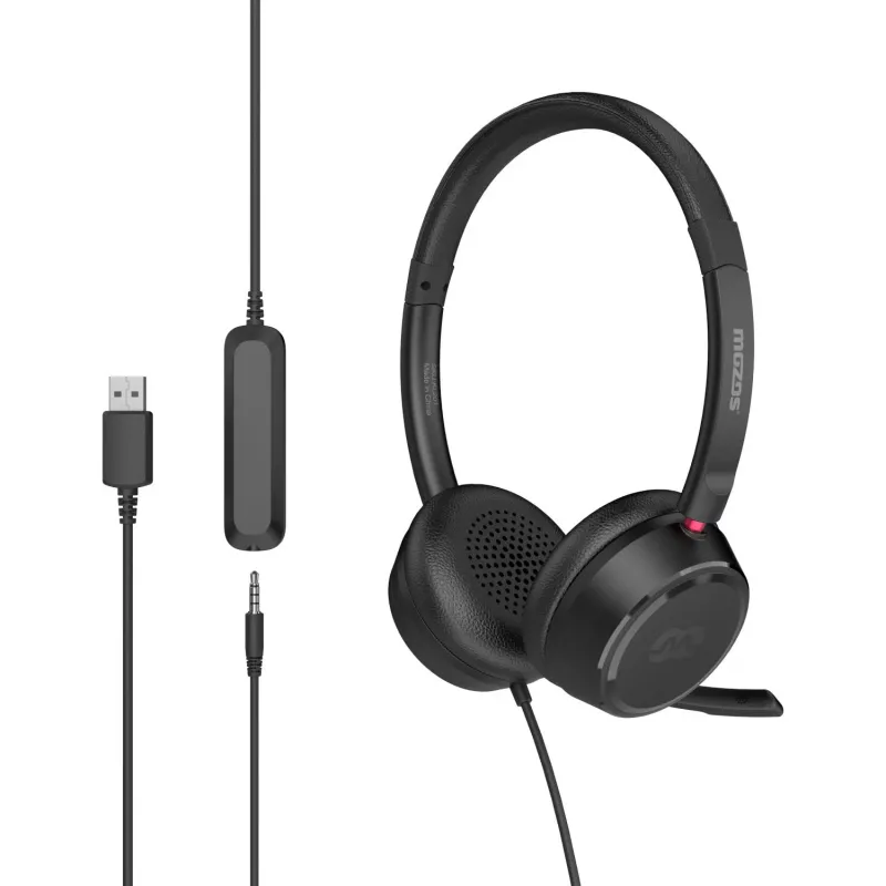 MOZOS KL201 USB-kuulokemikrofoni mikrofonilla, on-ear, musta