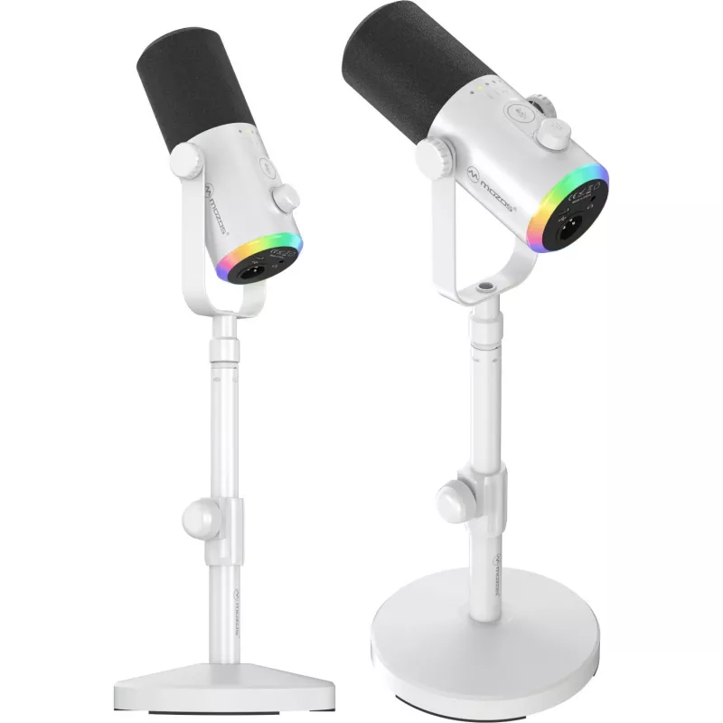 MOZOS GM-ONE valkoinen dynaaminen mikrofoni USB XLR RGB LED