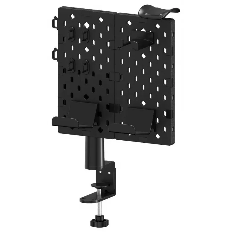Huzaro Sync 3.0 pöydänjärjestelijäpaneeli - musta, 700x600 mm, puristuskiinnitys, 2 hyllyllä, 5 koukulla, kynäteline
