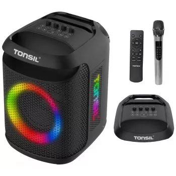 Tonsil Party Dance 800 kannettava Bluetooth-juhlakaiutin karaokella, disco-LED, 80 W RMS, 2x8 tuuman bassokaiuttimella, musta