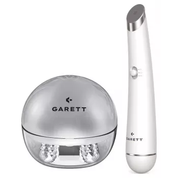 Garett Beauty Pretty Face + Glow Eye White - monitoiminen kasvojen ja silmien hoitolaite LED-terapialla, puhdistuksella ja hieronnalla
