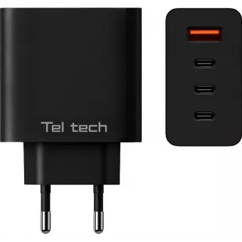 Teltech GaN USB / 3x USB-C 100W QC PD -laturi musta TCH-08