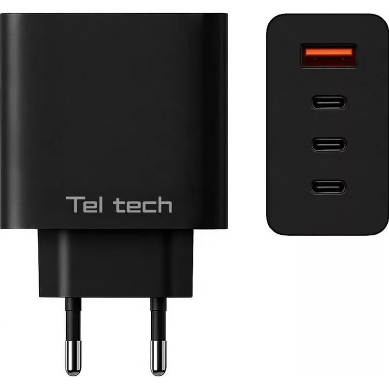 Teltech GaN USB / 3x USB-C 100W QC PD -laturi musta TCH-08