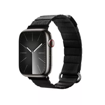 Crong Eclipse aito nahka magneettisilmukkarranneke Apple Watch 44/45/46/49 mm (musta)