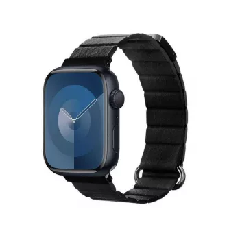 Crong Eclipse aito nahka magneettisilmukkarranneke Apple Watch 44/45/46/49 mm (musta)