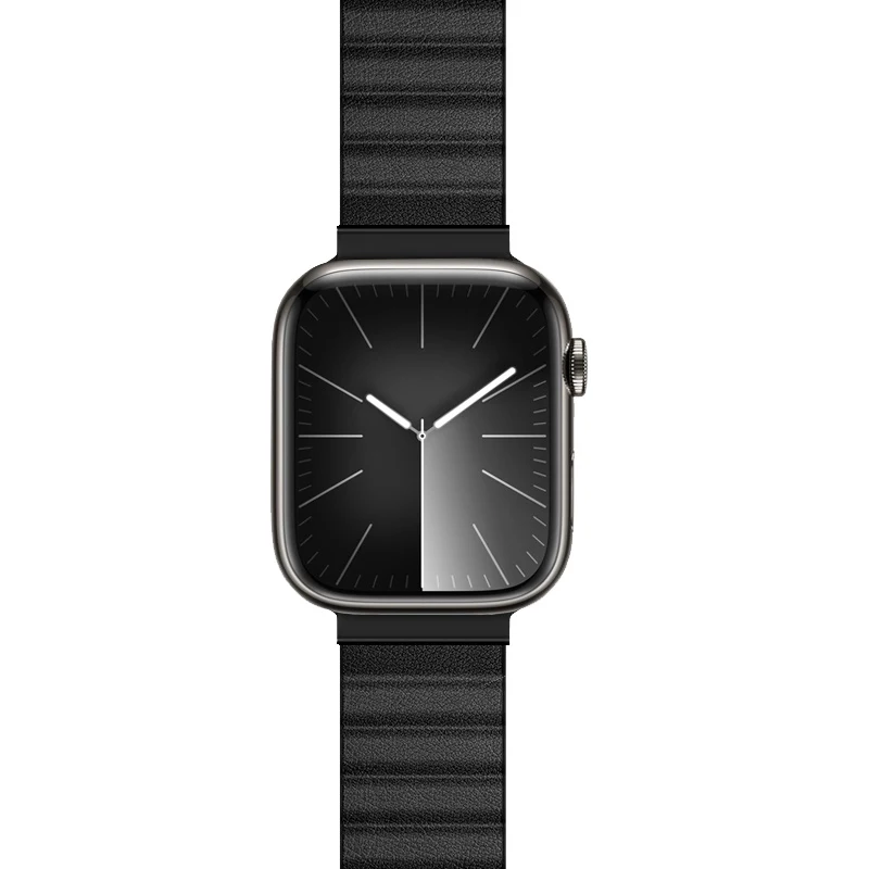 Crong Eclipse aito nahka magneettisilmukkarranneke Apple Watch 44/45/46/49 mm (musta)