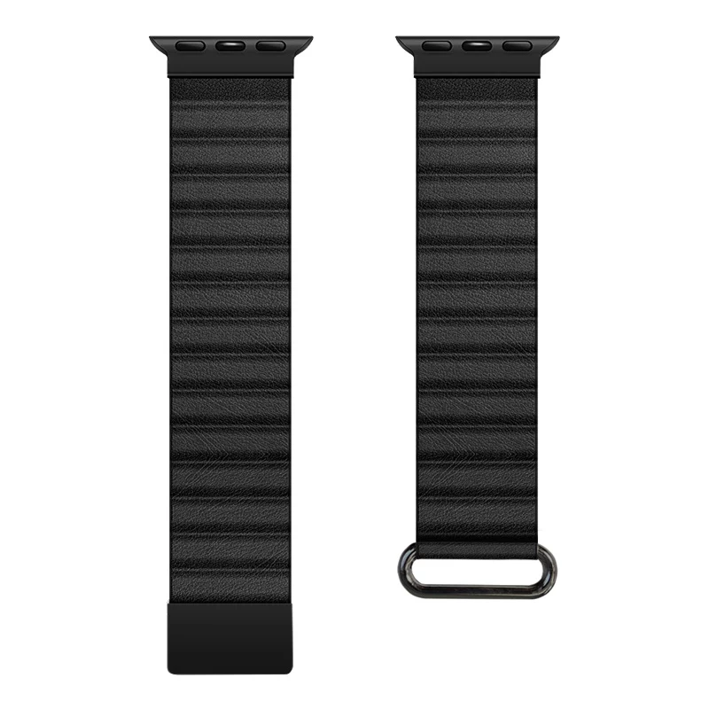 Crong Eclipse aito nahka magneettisilmukkarranneke Apple Watch 44/45/46/49 mm (musta)