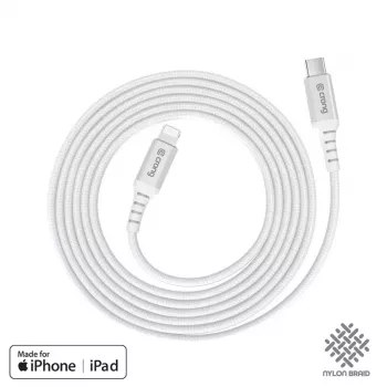 Crong Armor Link USB-C - Lightning -pikalatauskaapeli MFi 150 cm valkoinen