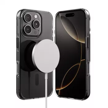 Crong Clear MAG Pro -kotelo iPhone 16 Pro -puhelimelle MagSafe (musta)