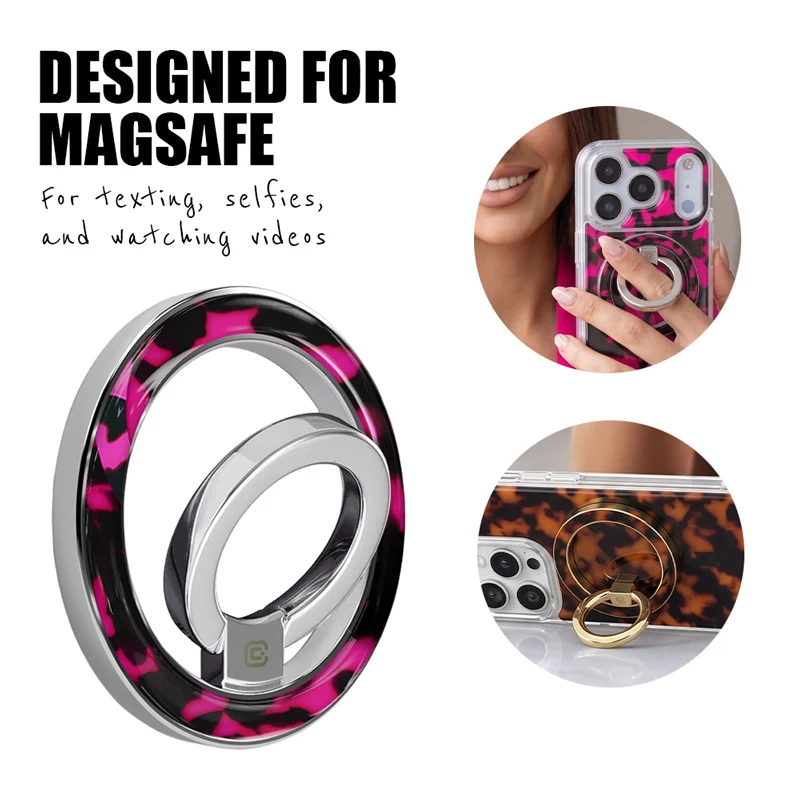 Crong Deluxe RING Holder - magneettinen puhelinrengasteline MagSafe (Pink Tortoise)