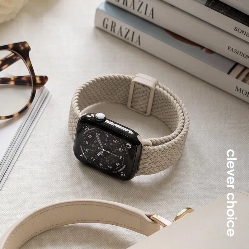 Crong Wave Band punottu nylonranneke Apple Watch 38/40/41/42 mm -kelloon (beige)