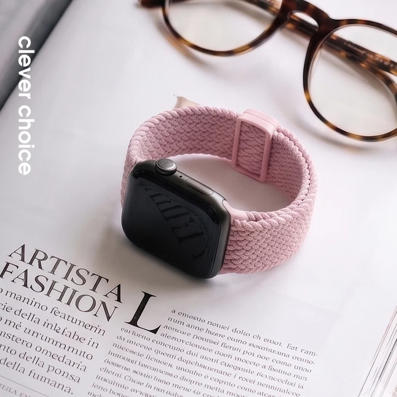 Crong Wave Band punottu nylon Solo Loop Apple Watch 38/40/41/42 mm -kelloon, pinkki
