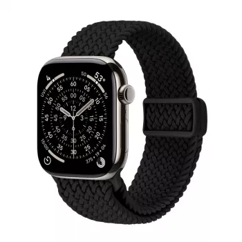 Crong Wave Band punottu nylonranneke Apple Watch 44/45/46/49 mm -kelloon (musta)