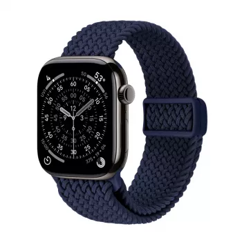 Crong Wave Band punottu nylon Solo Loop Apple Watch 44/45/46/49 mm -kelloon (Navy Blue)