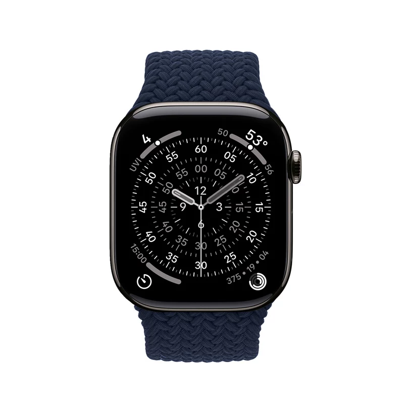 Crong Wave Band punottu nylon Solo Loop Apple Watch 44/45/46/49 mm -kelloon (Navy Blue)