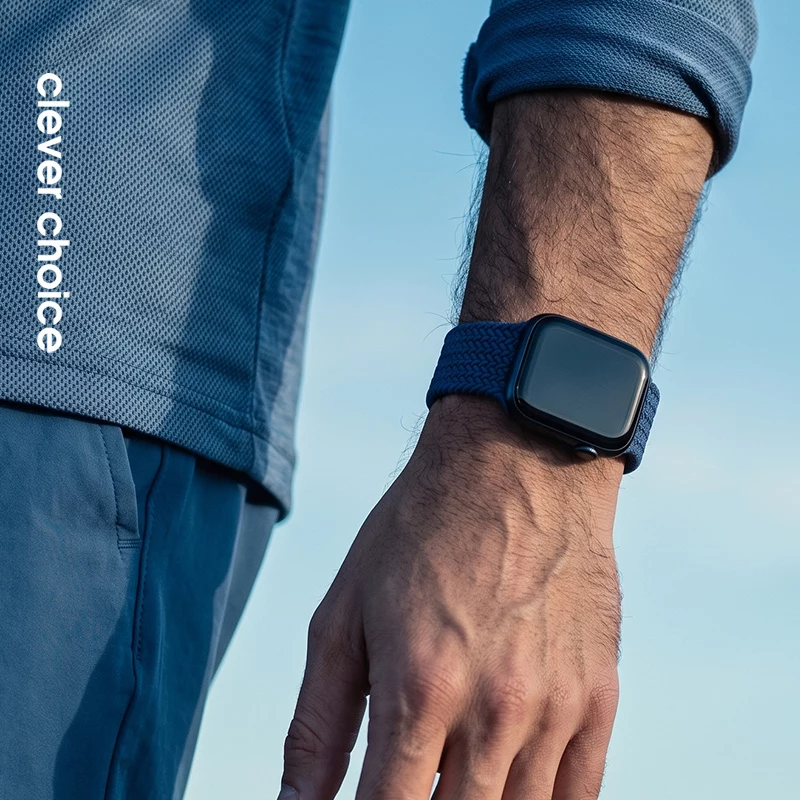 Crong Wave Band punottu nylon Solo Loop Apple Watch 44/45/46/49 mm -kelloon (Navy Blue)